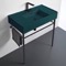 Green Console Sink With Matte Black Base, Modern, 32